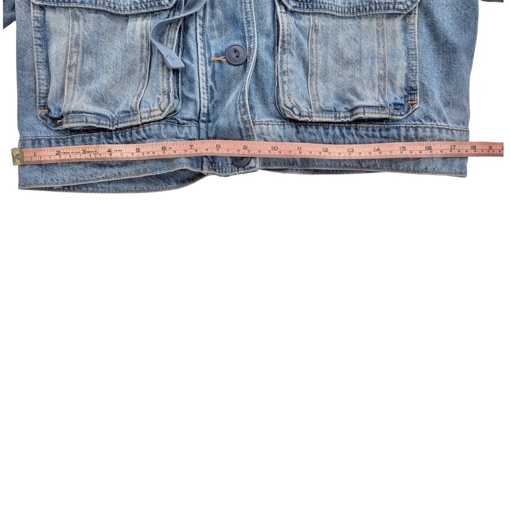AEO American Eagle XS Dreamy Drape Blue Denim Cropped Utility Cargo Jeans Jacket - Picture 8 of 8